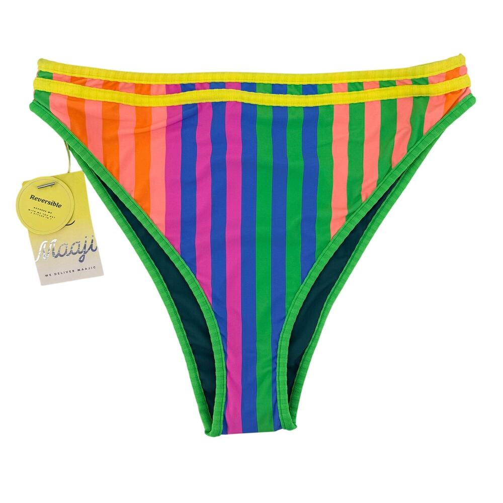 Maaji Striped Mule Elite High Rise Classic Bikini Bottoms Sz XL Cheeky Blue